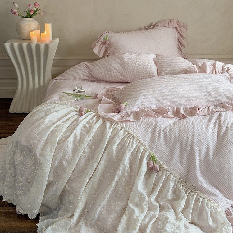 Bella Floral Lace Ruffled Princess Bedding Set / Blue - Ever Lasting