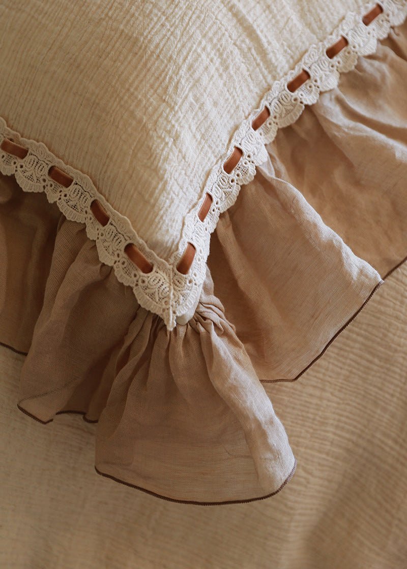 - Ever Lasting - Belle Lace Ruffle Bedding Set / Brown - Bedding Set - Ever Lasting