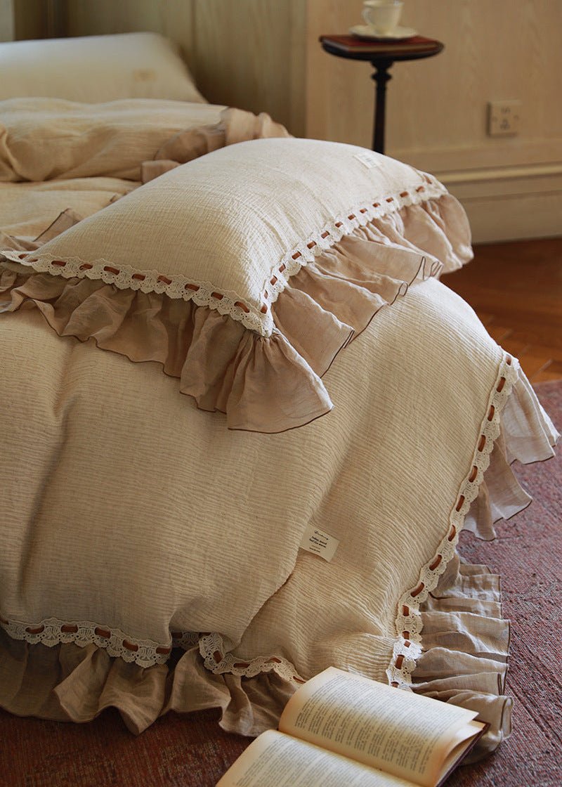 - Ever Lasting - Belle Lace Ruffle Bedding Set / Brown - Bedding Set - Ever Lasting
