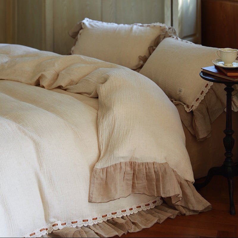 - Ever Lasting - Belle Lace Ruffle Bedding Set / Brown - Bedding Set - Ever Lasting