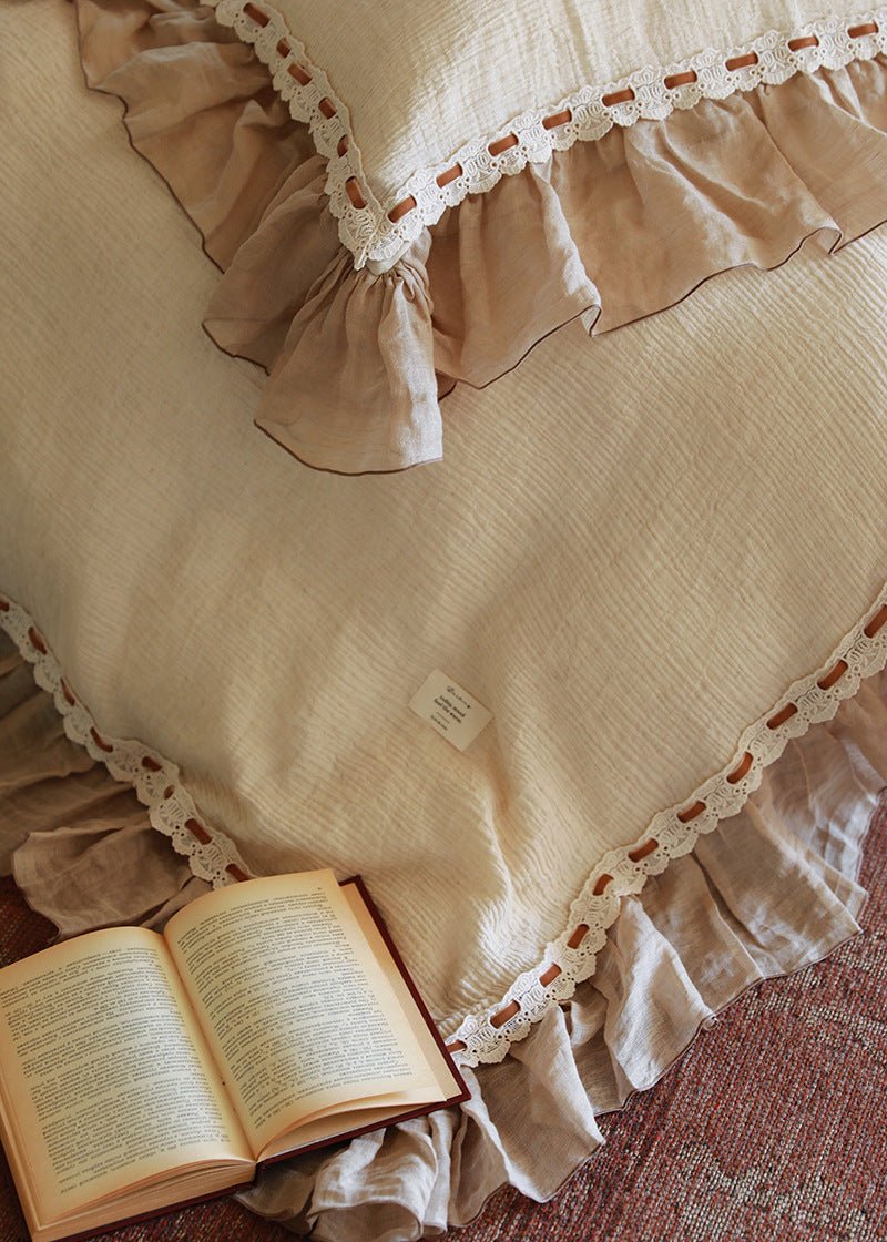 - Ever Lasting - Belle Lace Ruffle Bedding Set / Brown - Bedding Set - Ever Lasting