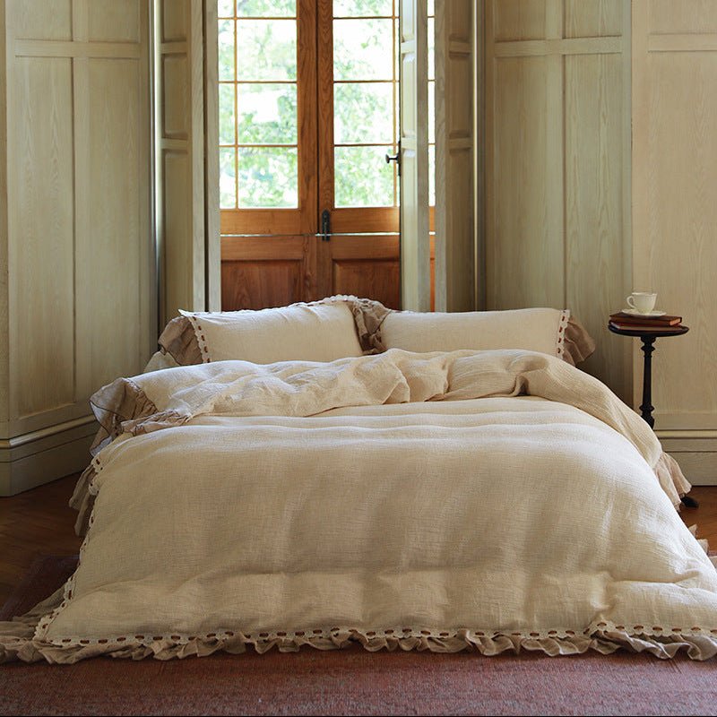 - Ever Lasting - Belle Lace Ruffle Bedding Set / Brown - Bedding Set - Ever Lasting