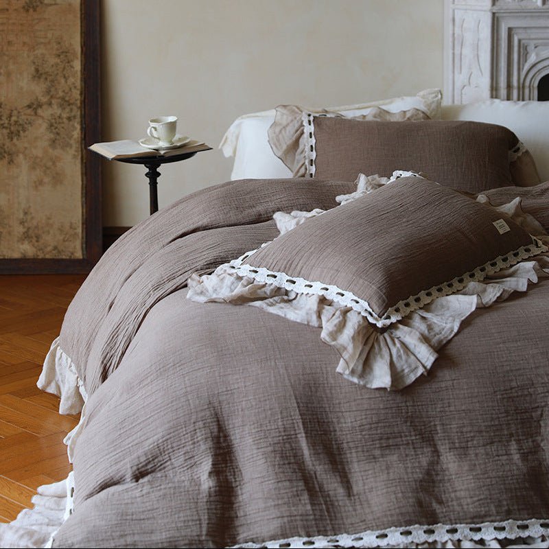 - Ever Lasting - Belle Lace Ruffle Bedding Set / Brown - Bedding Set - Ever Lasting