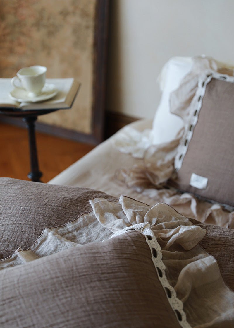 - Ever Lasting - Belle Lace Ruffle Bedding Set / Brown - Bedding Set - Ever Lasting