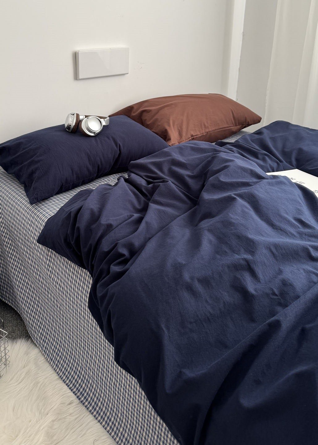 -Ever Lasting - Bennett Gingham Bedding Set / White + Brown -Bedding Set -Ever Lasting