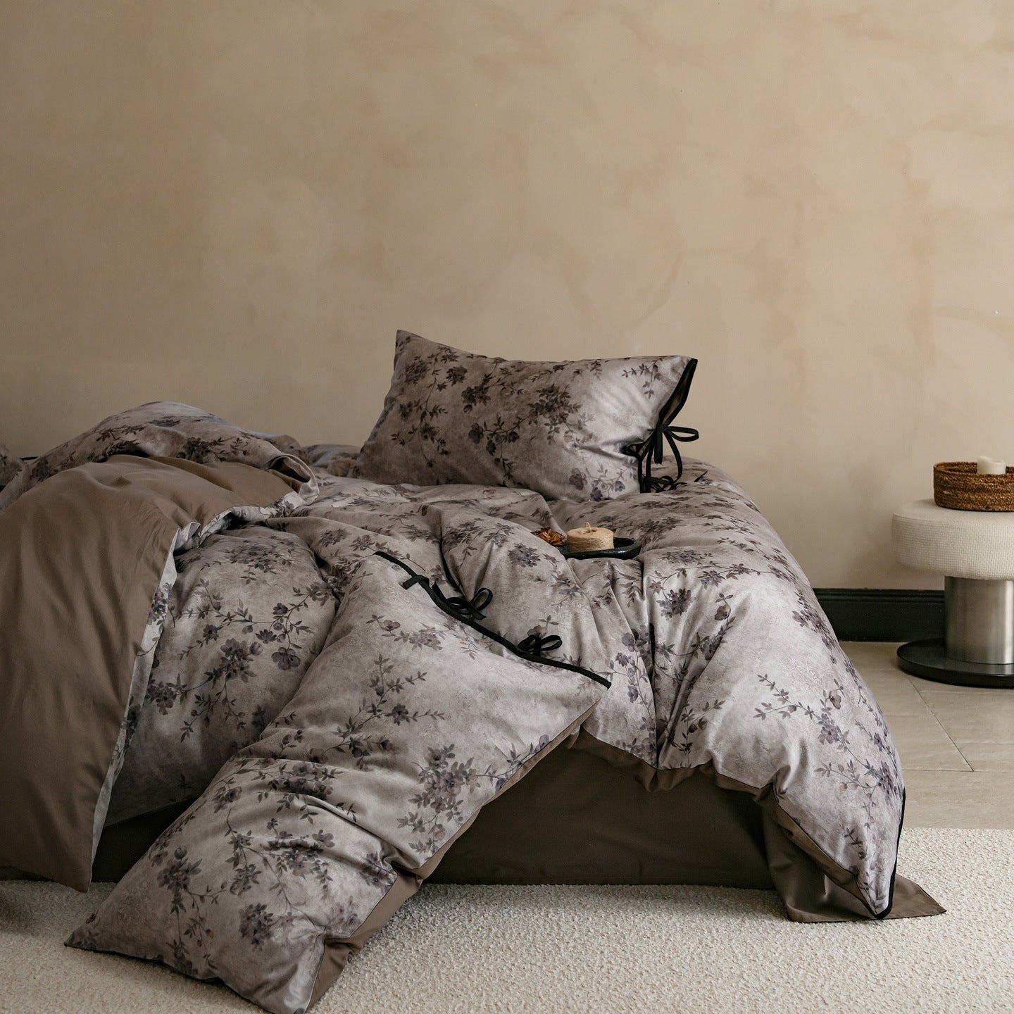 -Ever Lasting - Birchwood Cotton Floral Bedding Set / Brown -Bedding Set -Ever Lasting