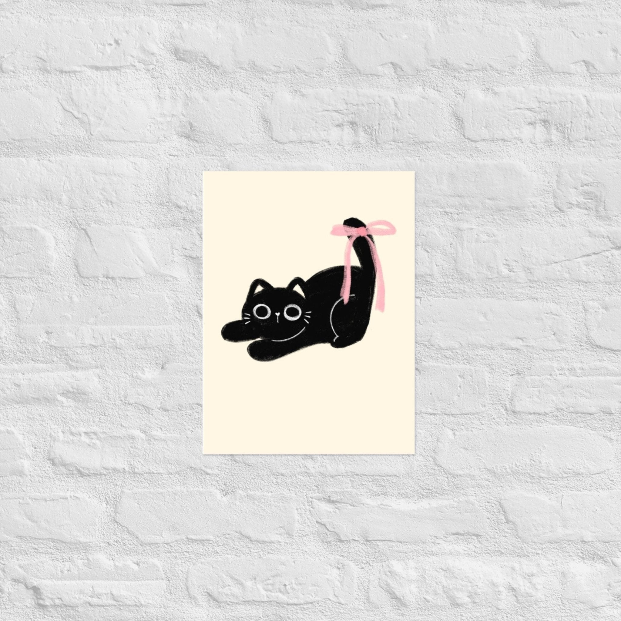 “Black Cat with Pink Bow” Coquette Cat Art Print - Ever Lasting