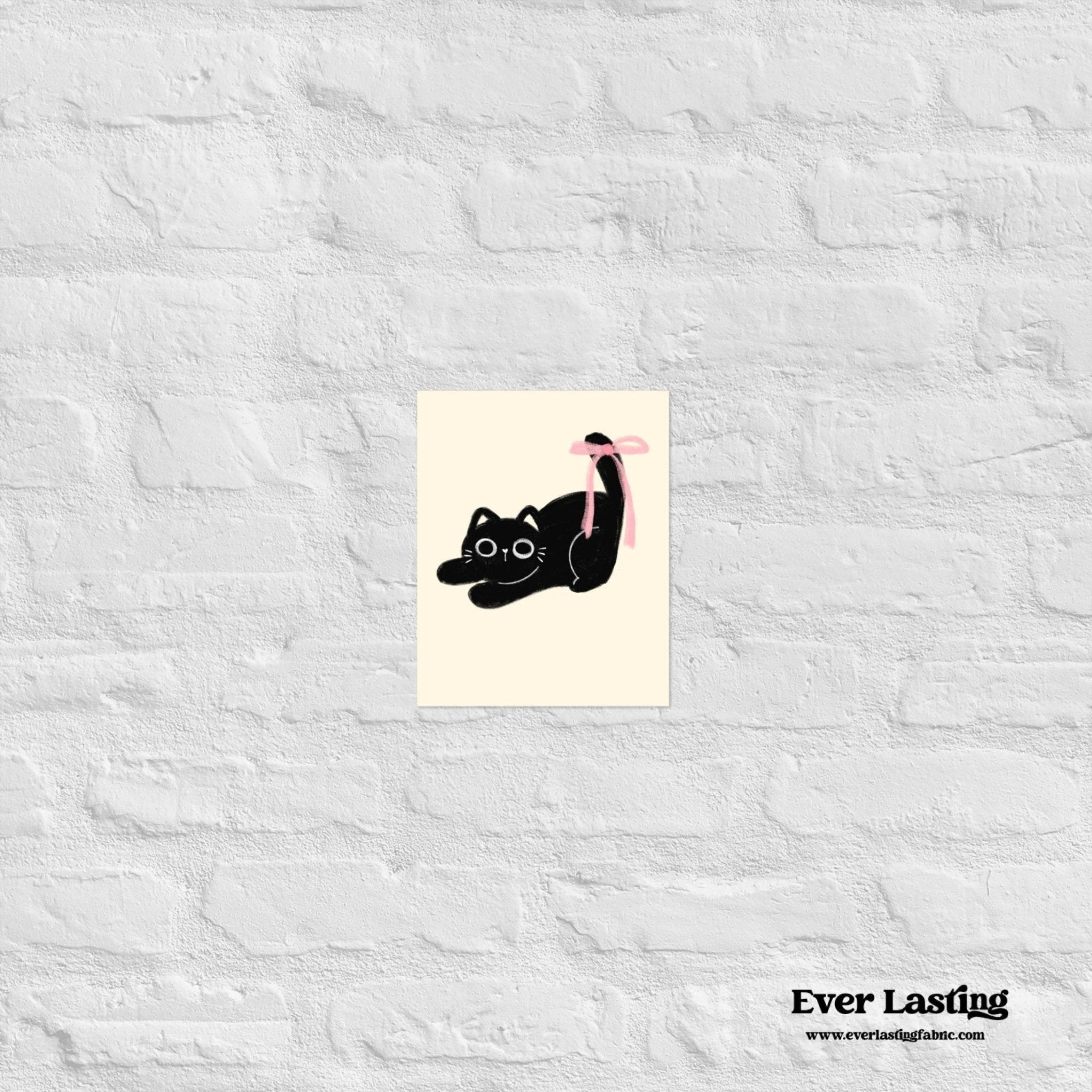 “Black Cat with Pink Bow” Coquette Cat Art Print - Ever Lasting