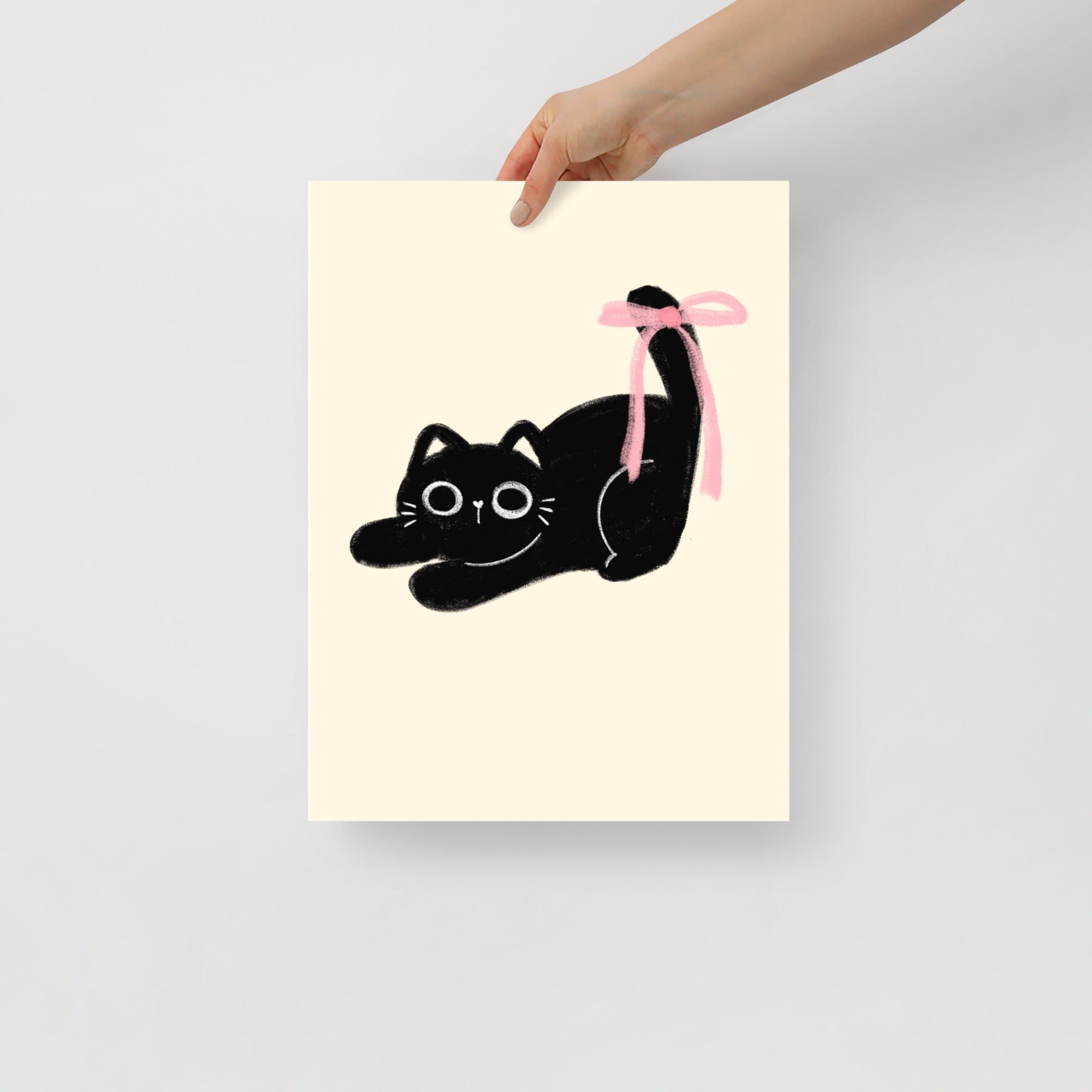 -Ever Lasting - “Black Cat with Pink Bow” Coquette Cat Art Print - Ever Lasting