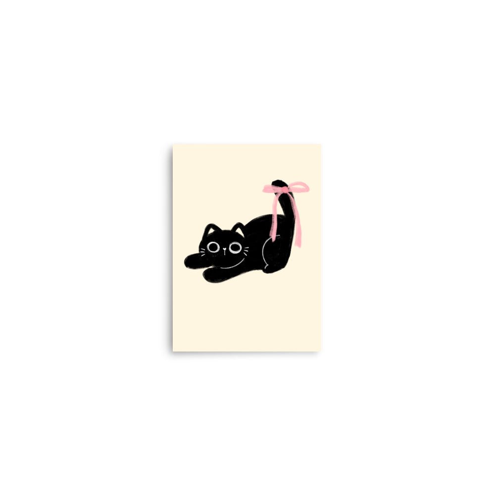 -Ever Lasting - “Black Cat with Pink Bow” Coquette Cat Art Print - Ever Lasting