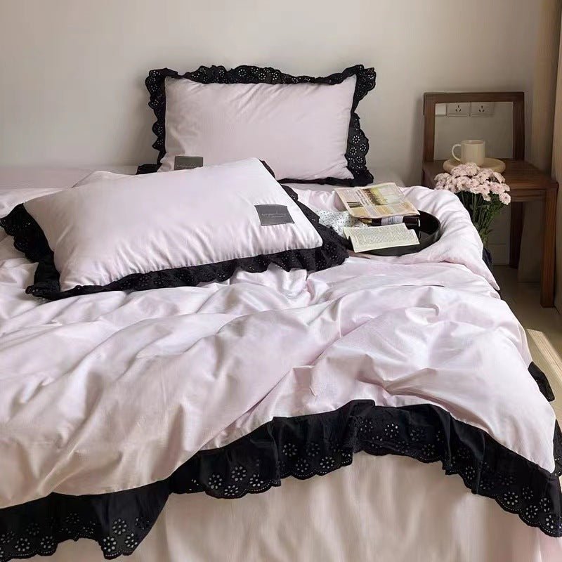- Ever Lasting - Black Lace Ruffle Bedding Set / Purple - Bedding Set - Ever Lasting