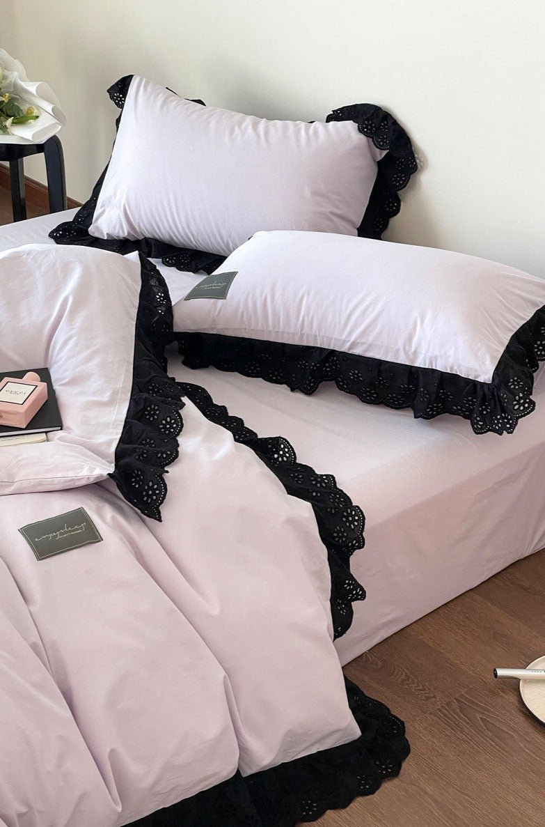 - Ever Lasting - Black Lace Ruffle Bedding Set / Purple - Bedding Set - Ever Lasting