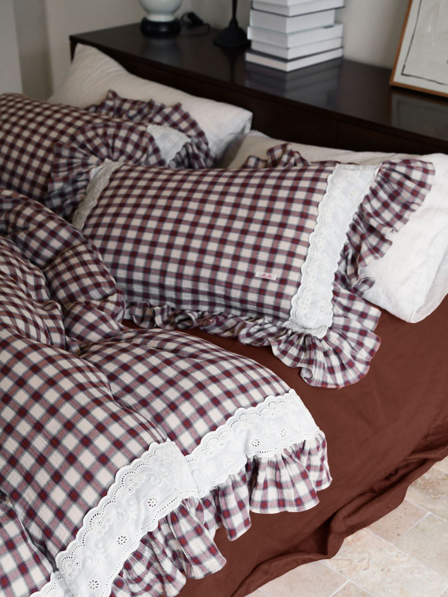 - Ever Lasting - Blue Gingham Floral Ruffle Bedding Bundle - Bedding Set - Ever Lasting