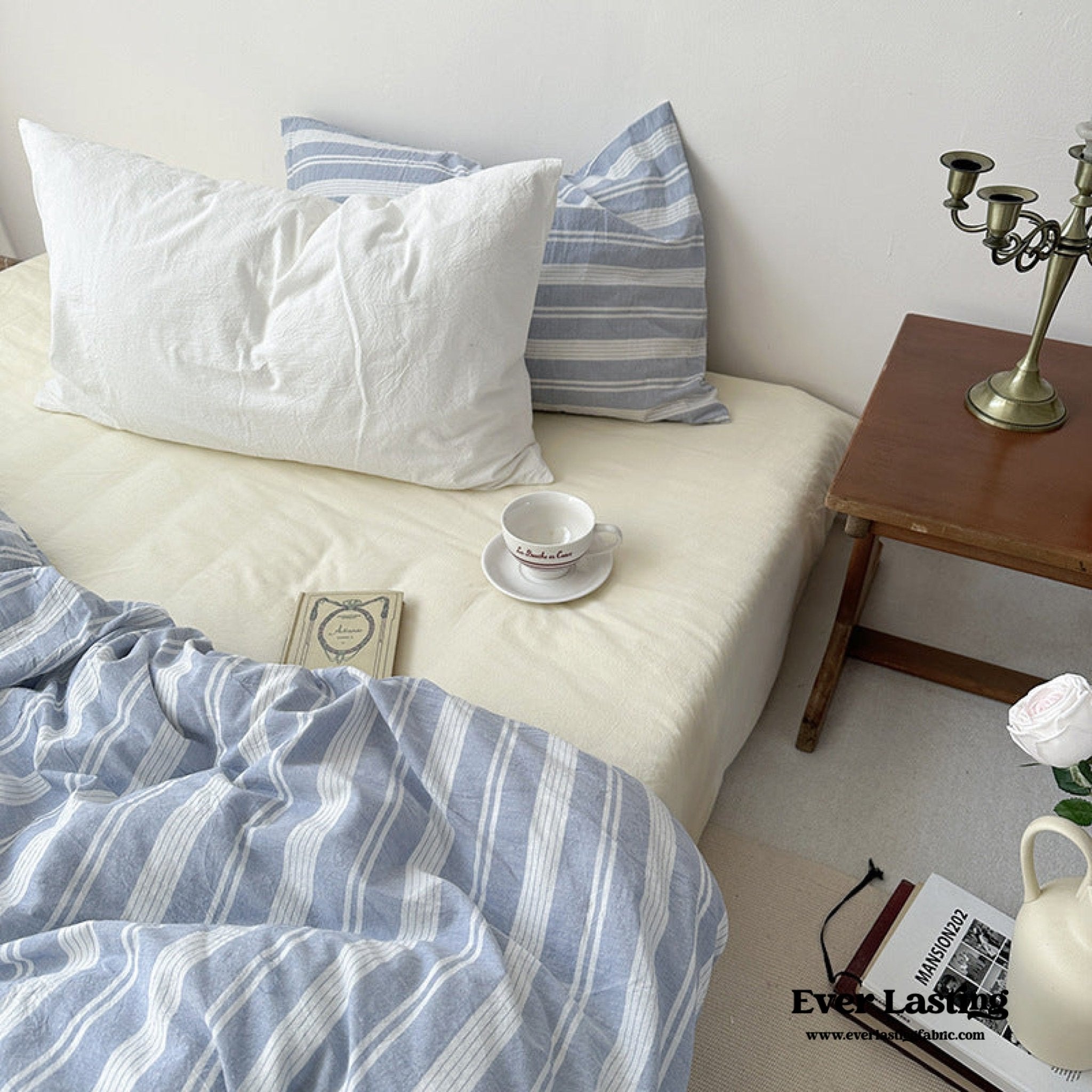 Blue Striped Washed Cotton Bedding Bundle - Ever Lasting
