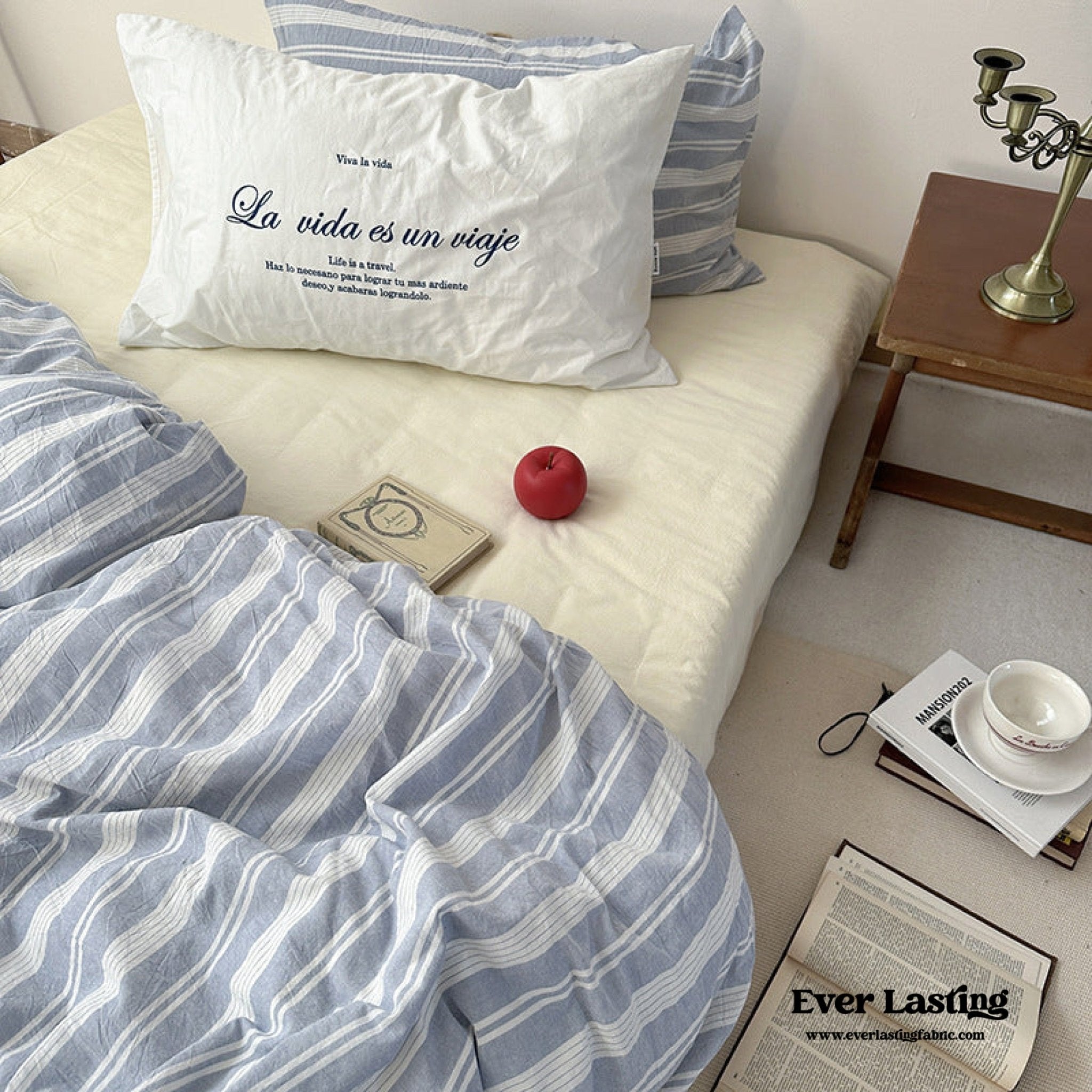 Blue Striped Washed Cotton Bedding Bundle - Ever Lasting