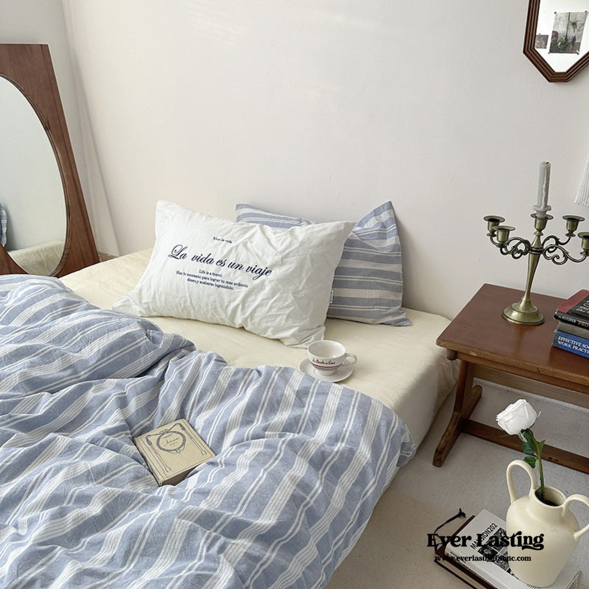 Blue Striped Washed Cotton Bedding Bundle - Ever Lasting