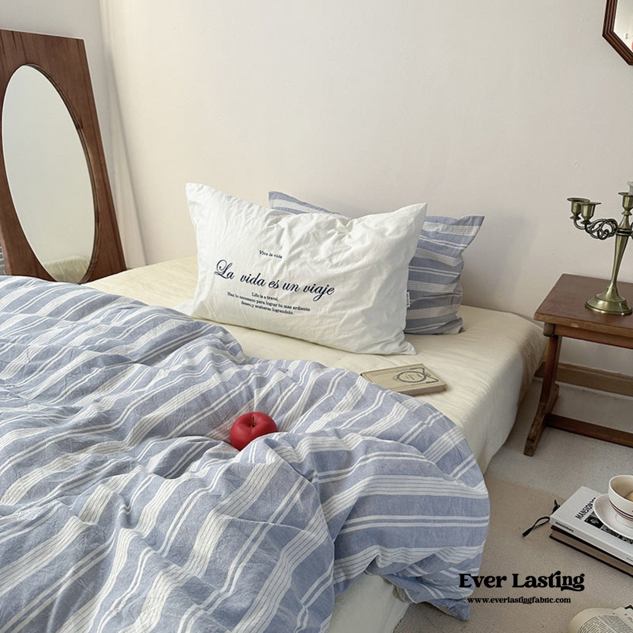Blue Striped Washed Cotton Bedding Bundle - Ever Lasting