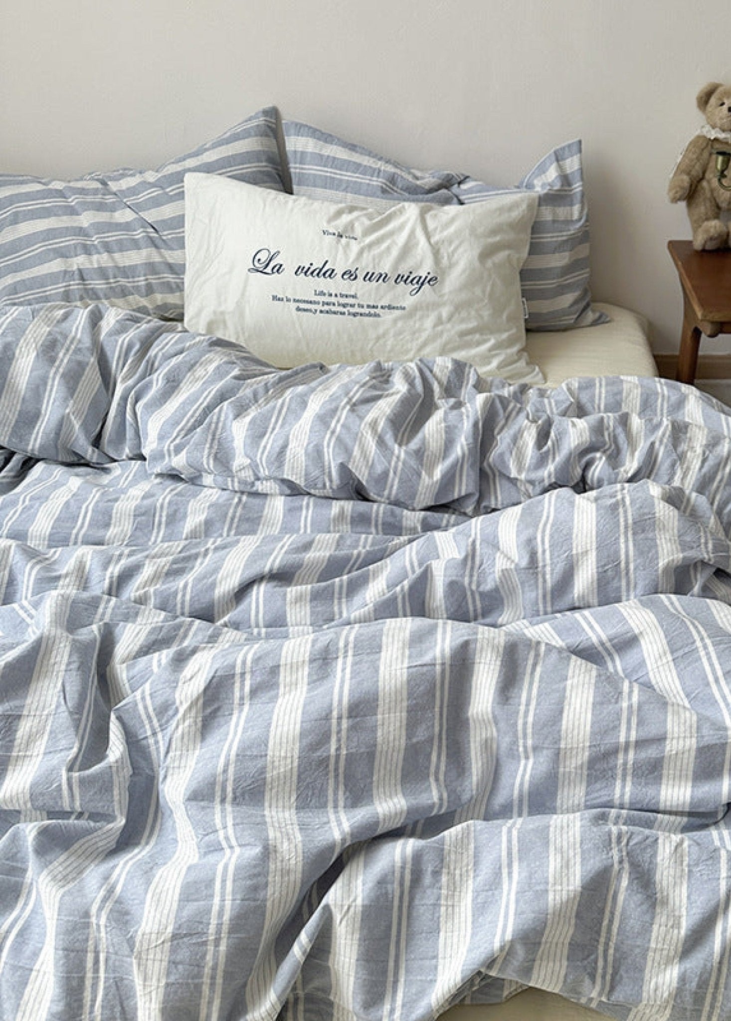 Blue Striped Washed Cotton Bedding Bundle - Ever Lasting