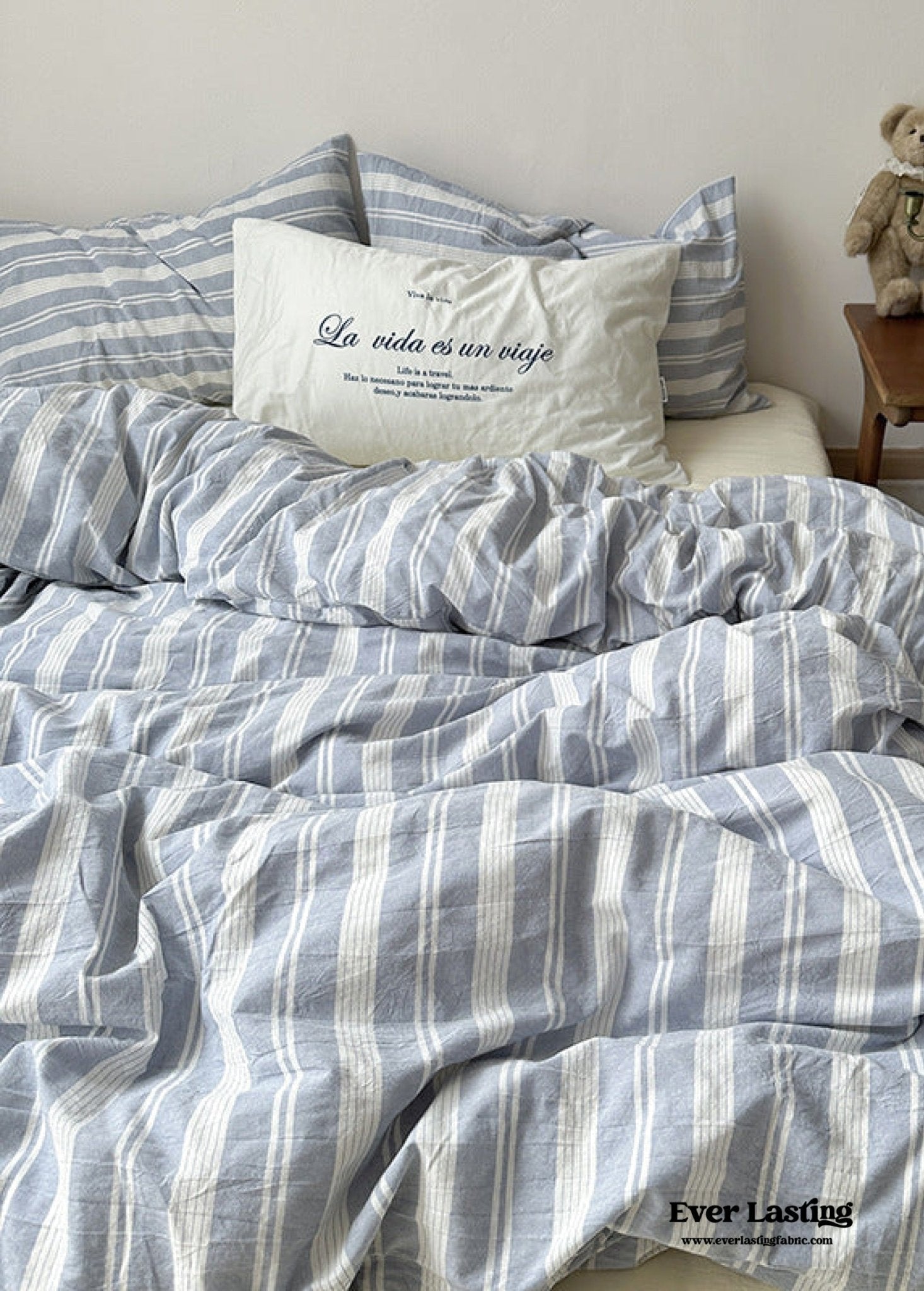 - Ever Lasting - Blue Striped Washed Cotton Bedding Set - Bedding Set - Ever Lasting