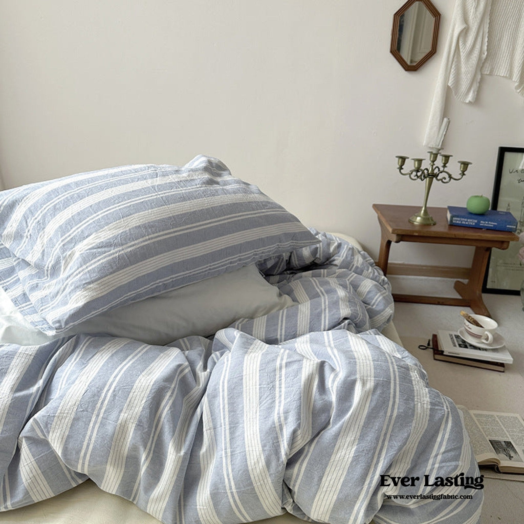 - Ever Lasting - Blue Striped Washed Cotton Bedding Set - Bedding Set - Ever Lasting