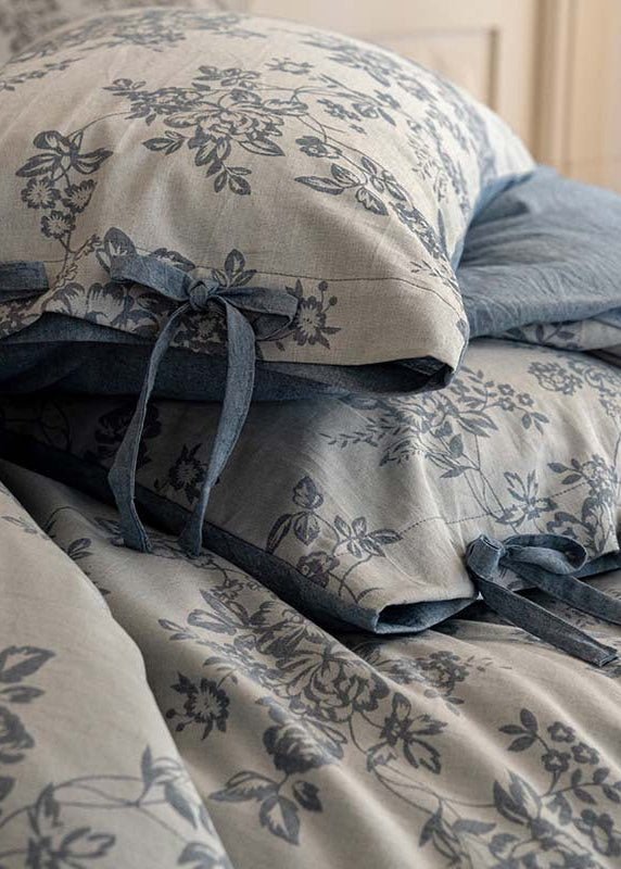 - Ever Lasting - Bonnie Ribbon Bow Tie Floral Bedding Set / Dark Gray - Bedding Set - Ever Lasting