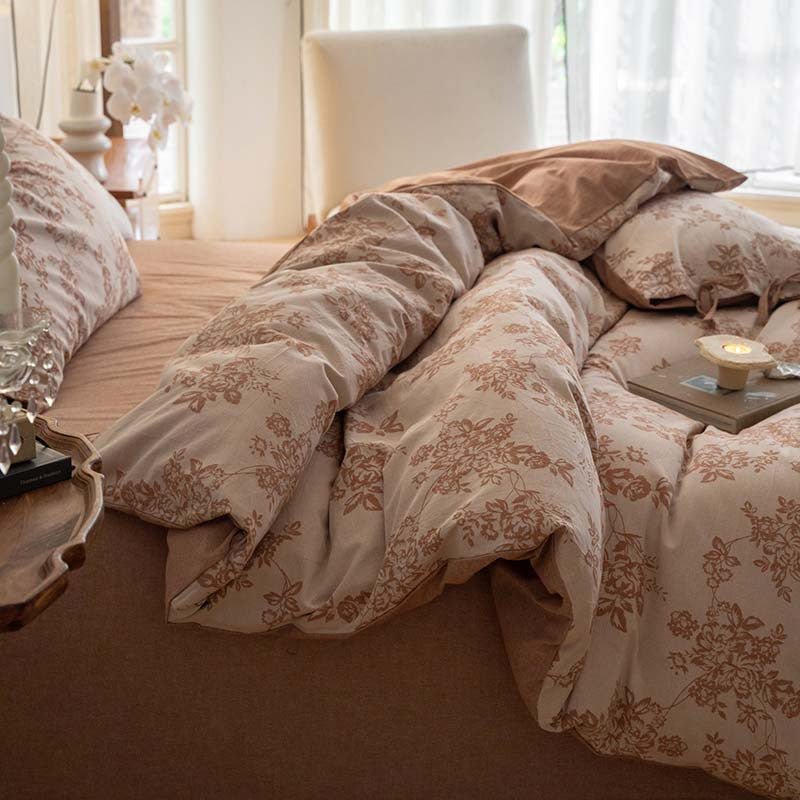 - Ever Lasting - Bonnie Ribbon Bow Tie Floral Bedding Set / Dark Gray - Bedding Set - Ever Lasting