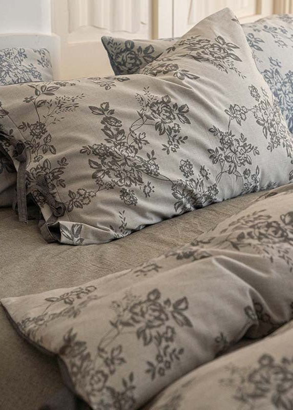 - Ever Lasting - Bonnie Ribbon Bow Tie Floral Bedding Set / Dark Gray - Bedding Set - Ever Lasting