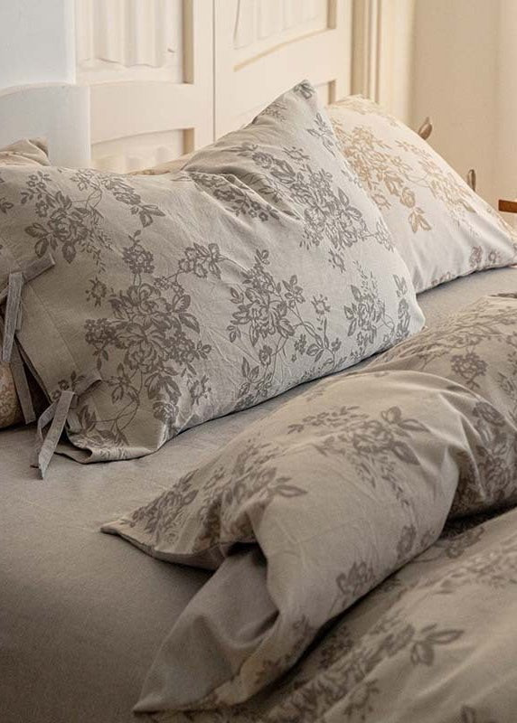 - Ever Lasting - Bonnie Ribbon Bow Tie Floral Bedding Set / Dark Gray - Bedding Set - Ever Lasting