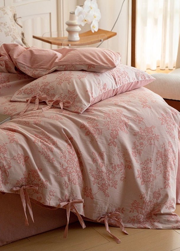 - Ever Lasting - Bonnie Ribbon Bow Tie Floral Bedding Set / Dark Gray - Bedding Set - Ever Lasting
