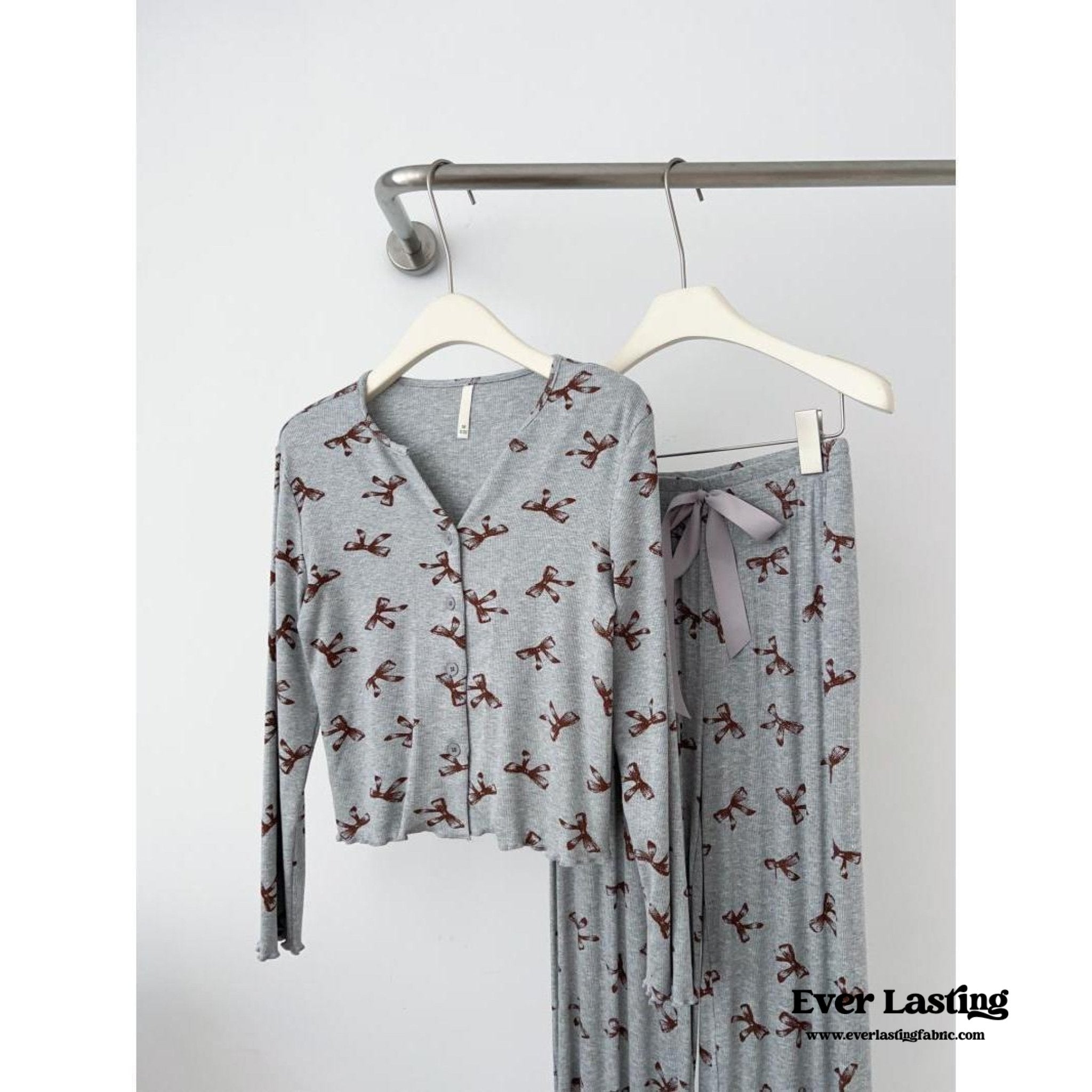 Bow V Neck Modal Pajama Set / Black - Ever Lasting