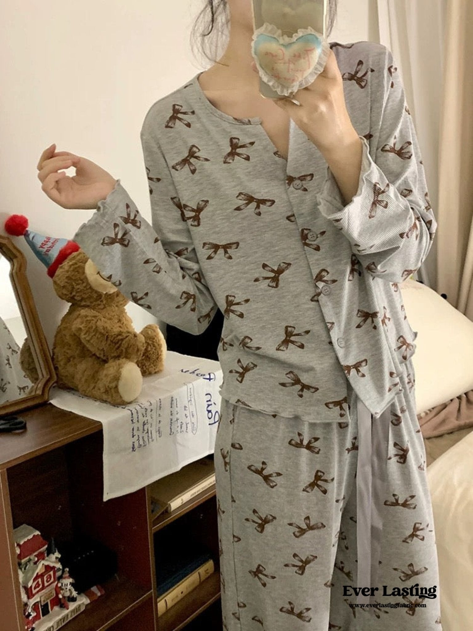 Bow V Neck Modal Pajama Set / Black - Ever Lasting