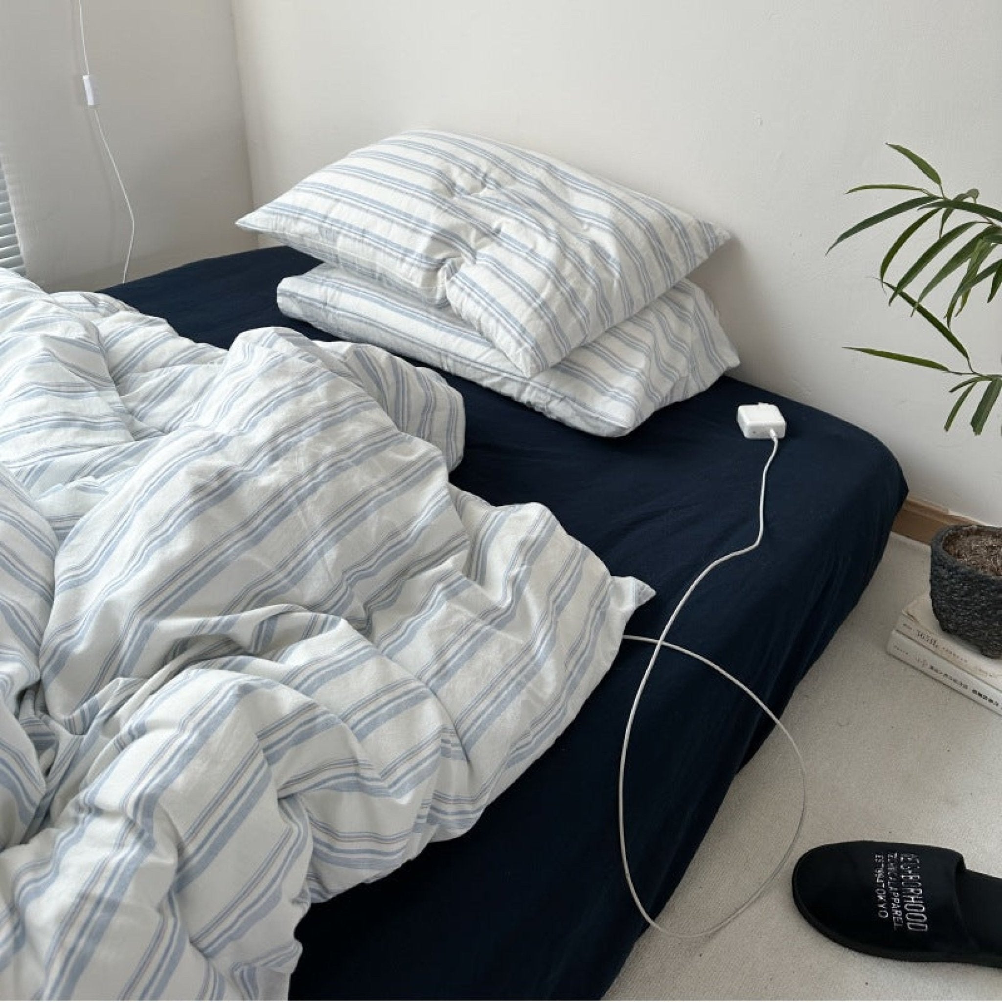 Breezy Stripe Washed Cotton Blue Bedding Set - Ever Lasting