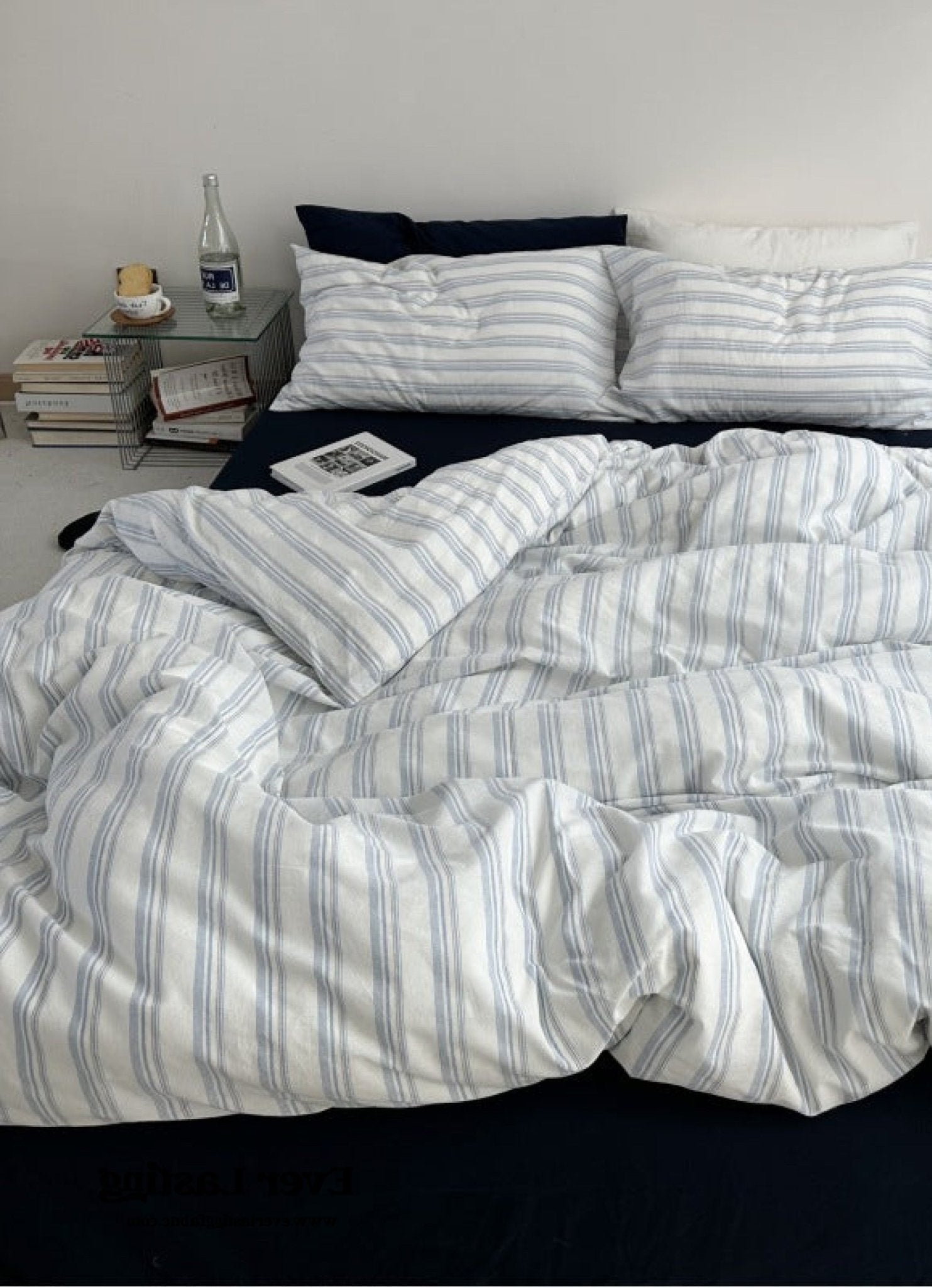 Breezy Stripe Washed Cotton Blue Bedding Set - Ever Lasting
