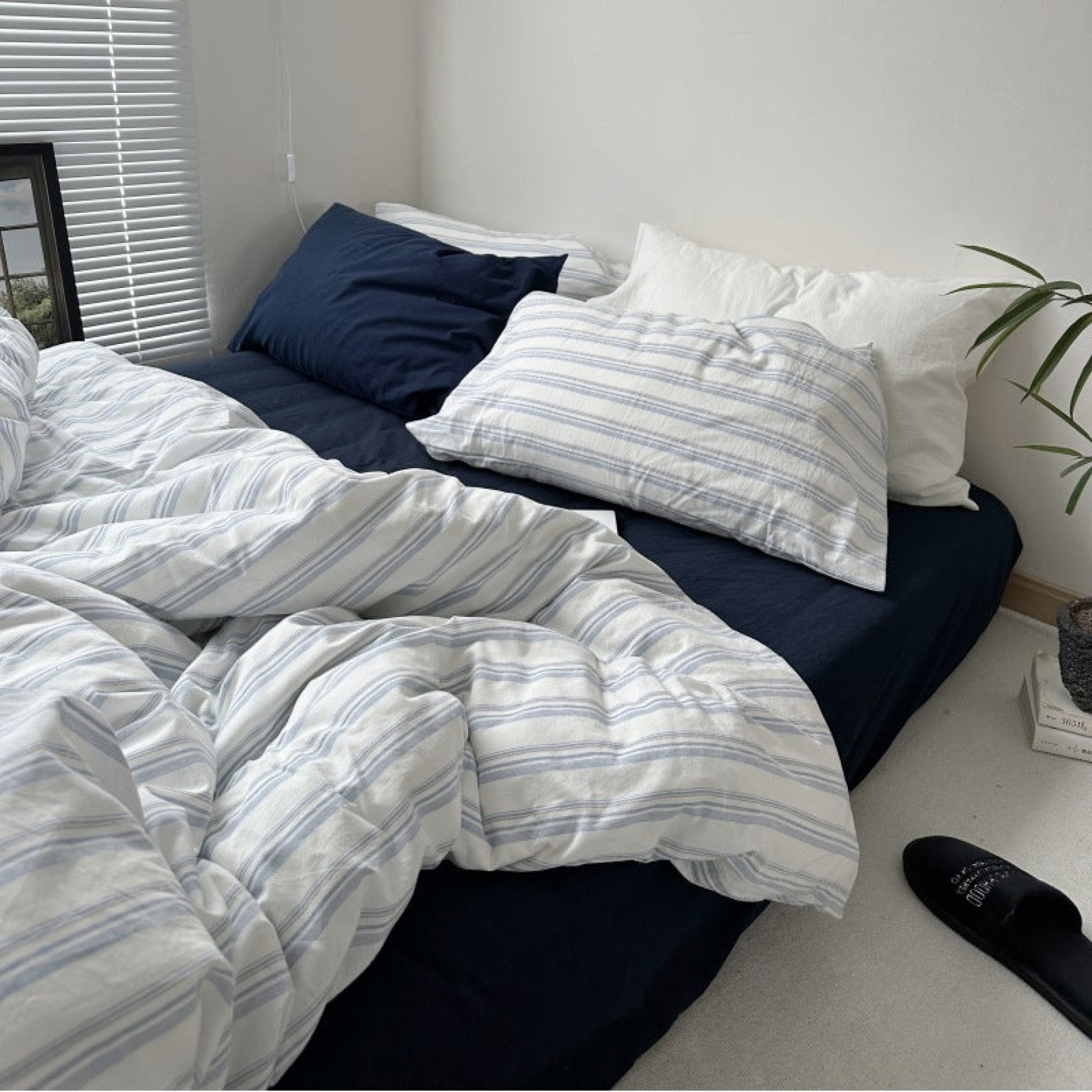 - Ever Lasting - Breezy Stripe Washed Cotton Blue Bedding Set - Bedding Set - Ever Lasting