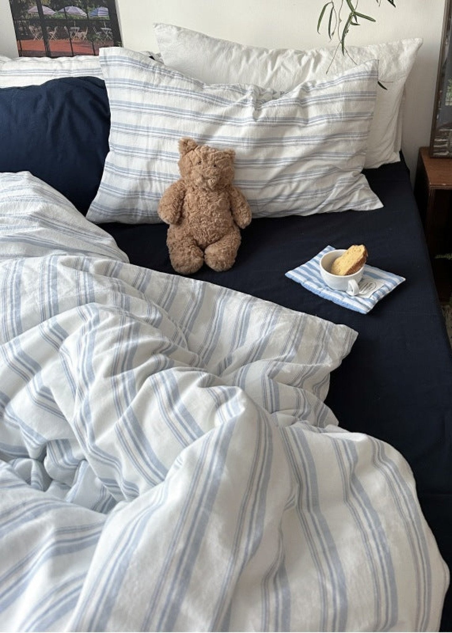 - Ever Lasting - Breezy Stripe Washed Cotton Blue Bedding Set - Bedding Set - Ever Lasting