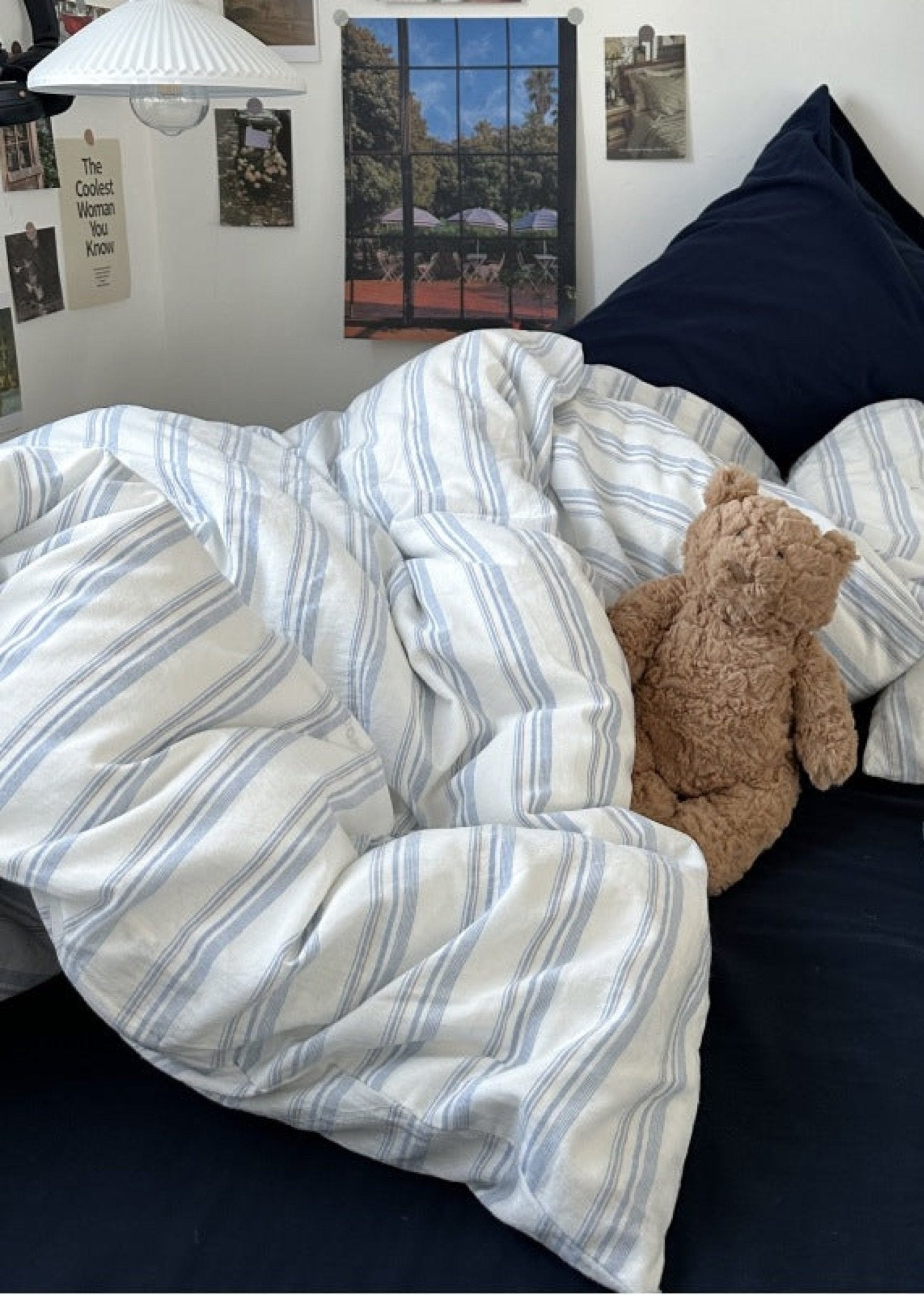 - Ever Lasting - Breezy Stripe Washed Cotton Blue Bedding Set - Bedding Set - Ever Lasting