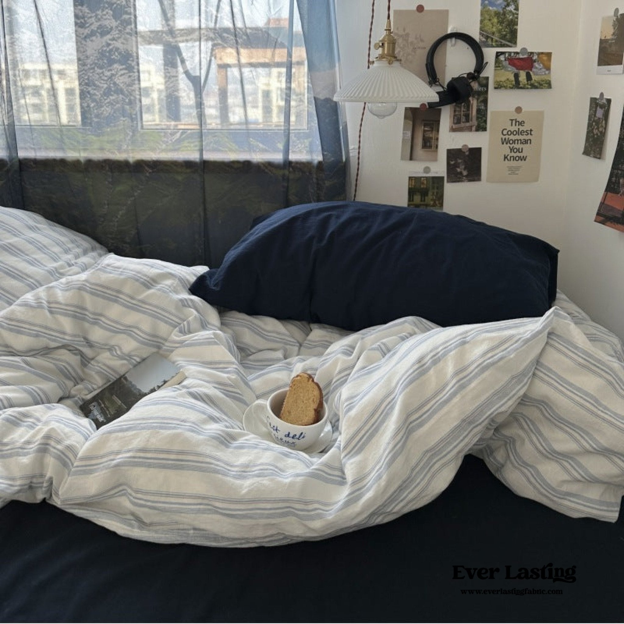 - Ever Lasting - Breezy Stripe Washed Cotton Blue Bedding Set - Bedding Set - Ever Lasting