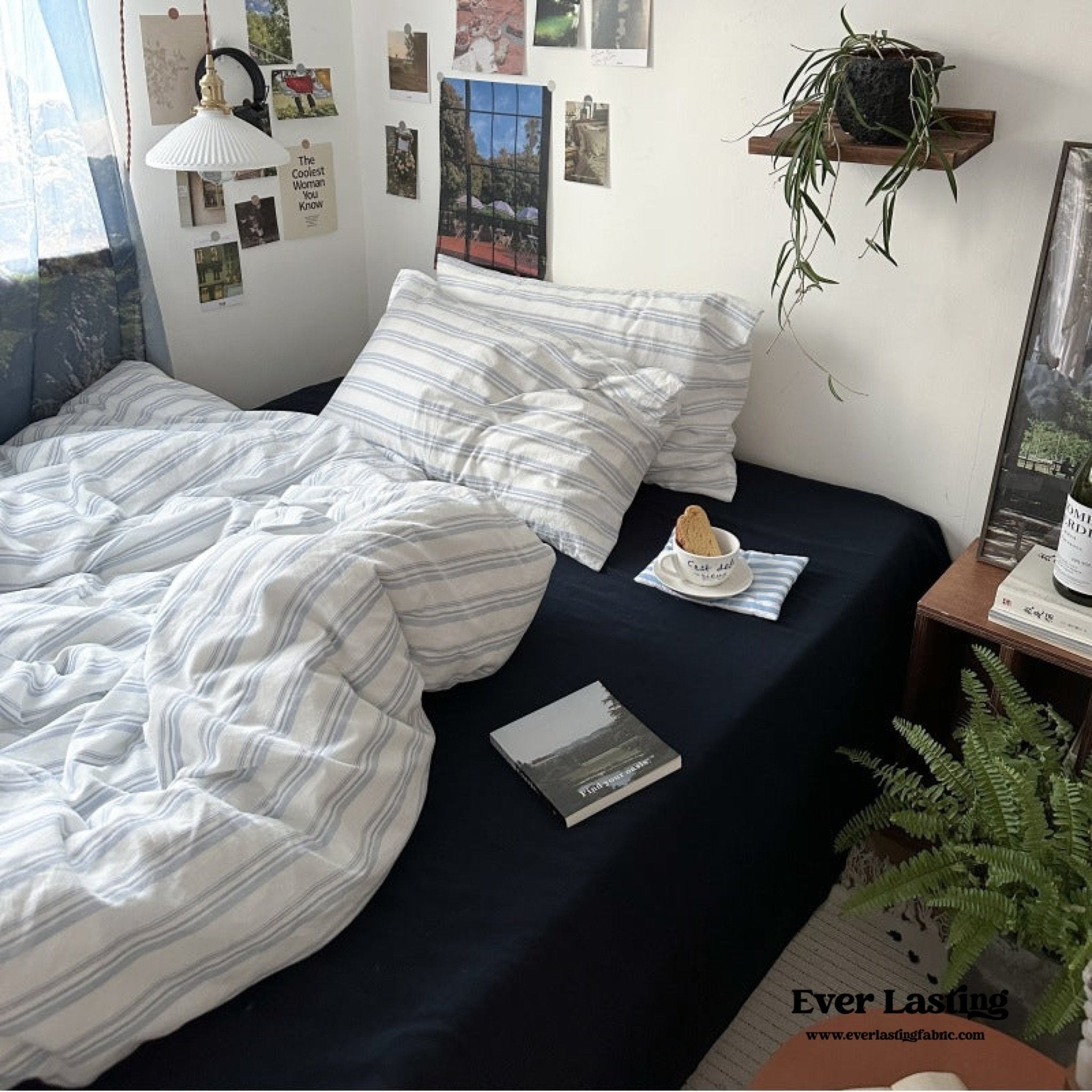 - Ever Lasting - Breezy Stripe Washed Cotton Blue Bedding Set - Bedding Set - Ever Lasting