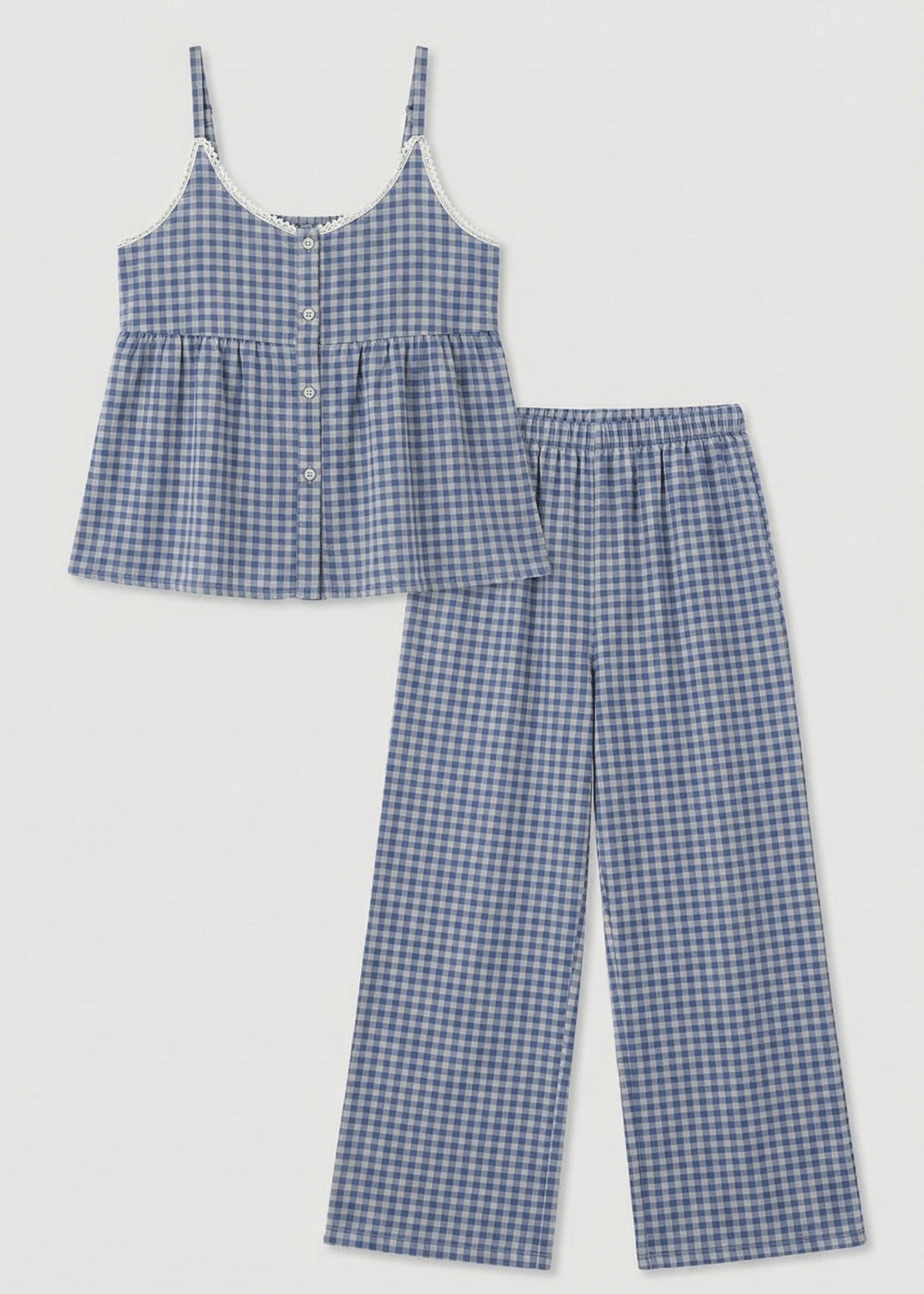 - Ever Lasting - Briony Gingham Sleeveless Pajama Set / Blue - Pajamas - Ever Lasting
