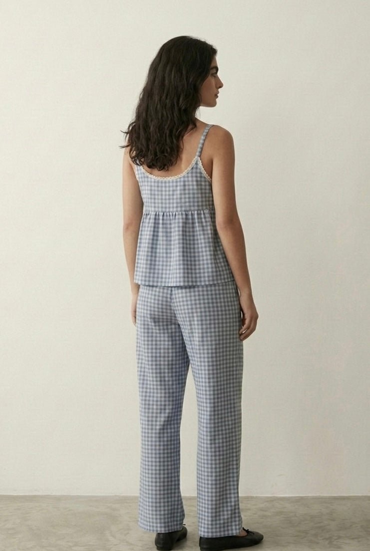 - Ever Lasting - Briony Gingham Sleeveless Pajama Set / Blue - Pajamas - Ever Lasting