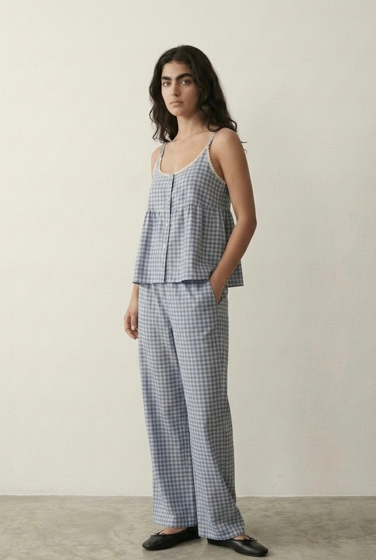 - Ever Lasting - Briony Gingham Sleeveless Pajama Set / Blue - Pajamas - Ever Lasting