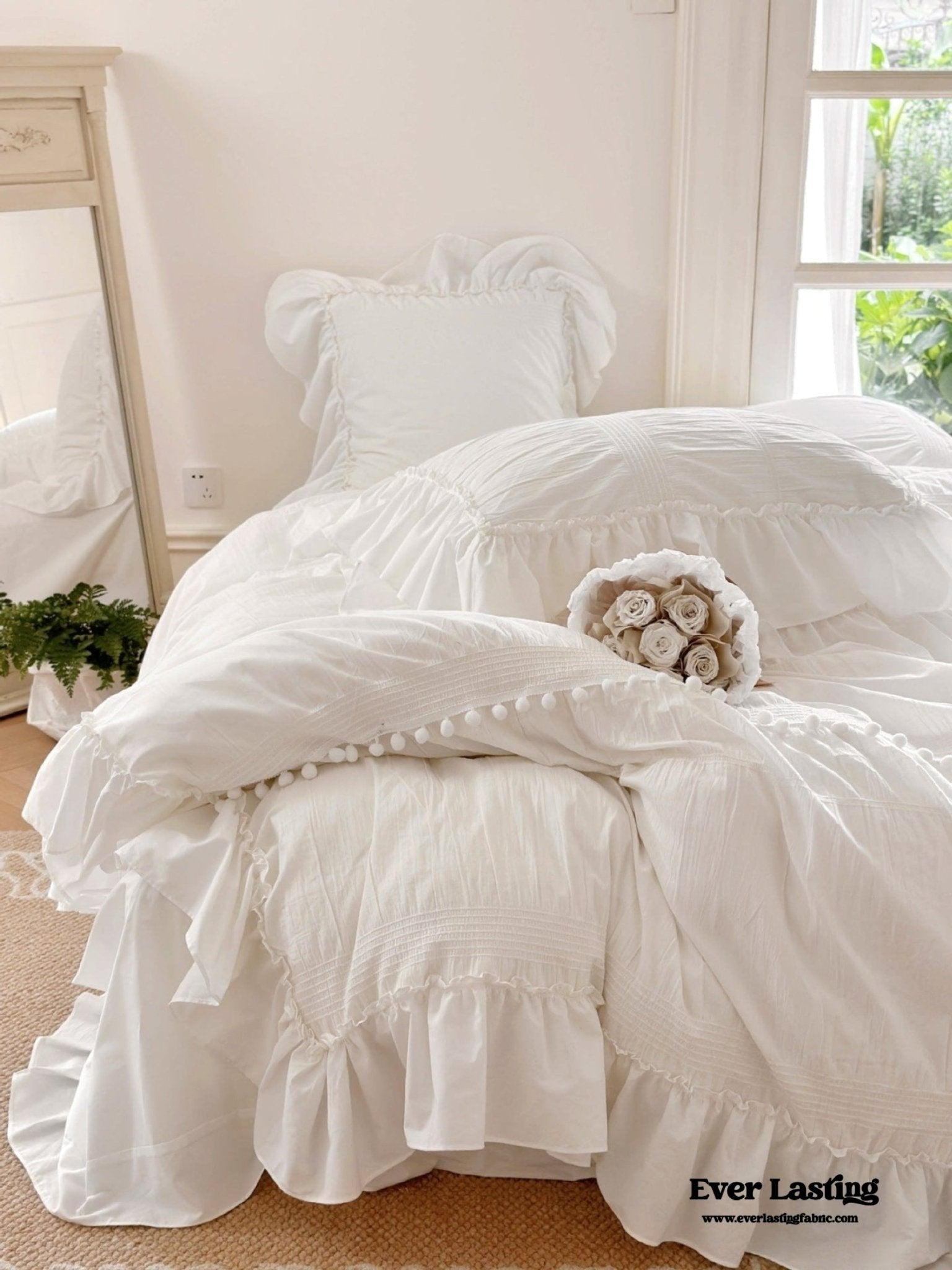 Bubble Washed Cotton Ruffle Bedding Bundle - Ever Lasting