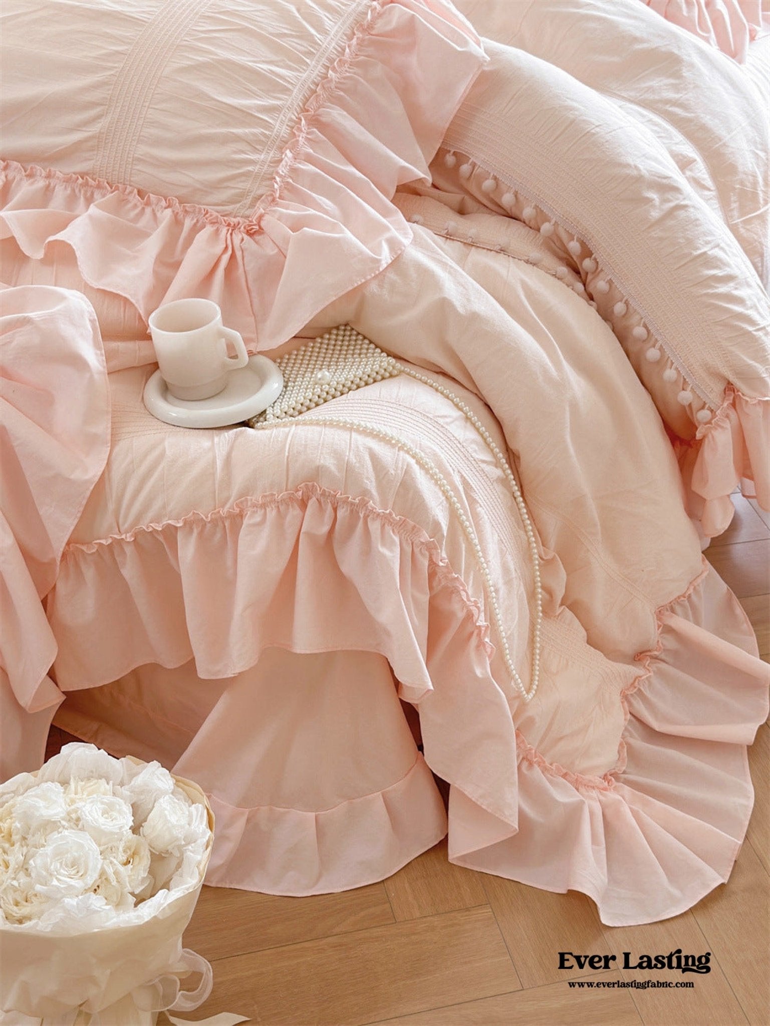 Bubble Washed Cotton Ruffle Bedding Set / Pink - Ever Lasting