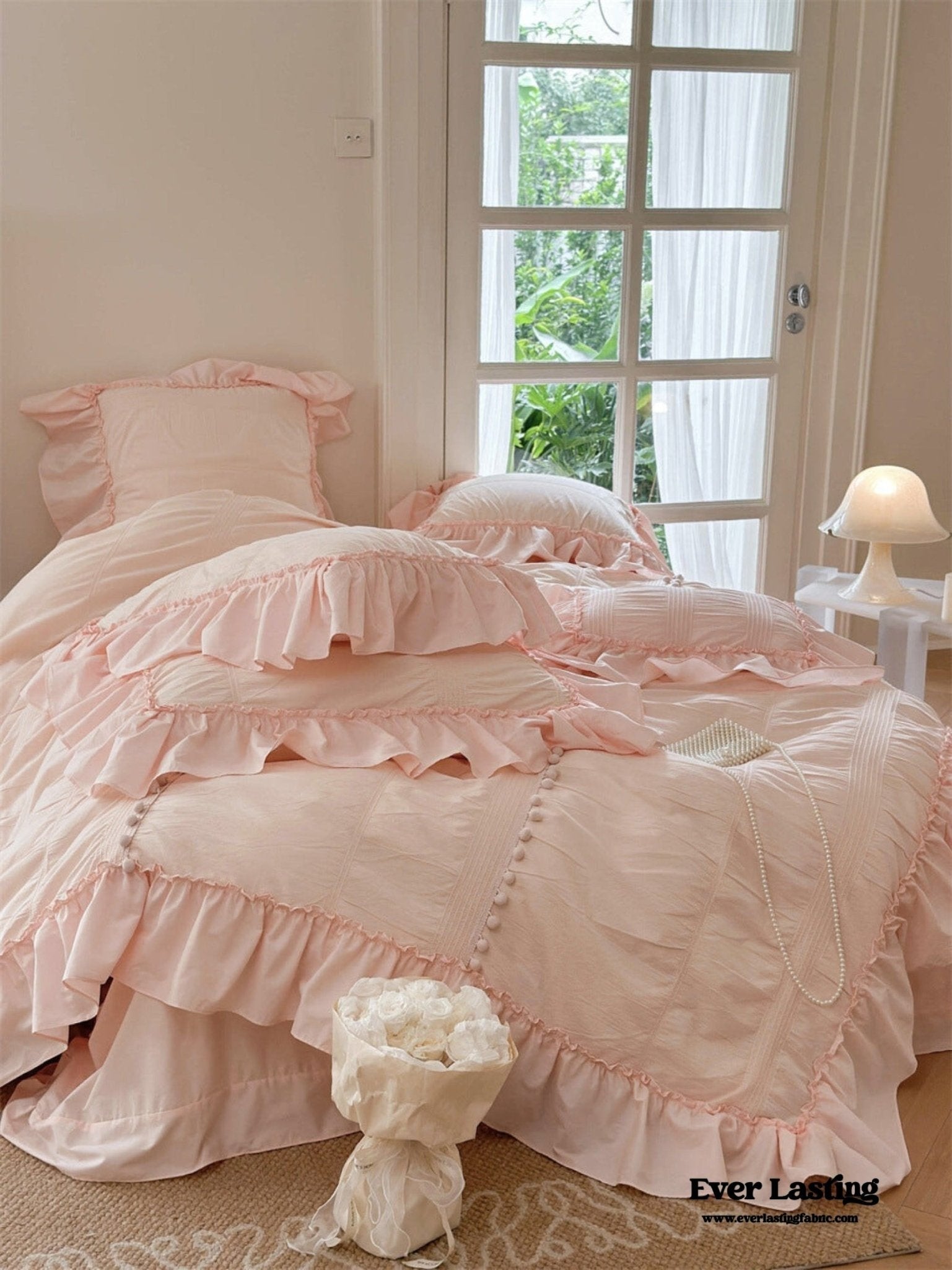 Bubble Washed Cotton Ruffle Bedding Set / White - Ever Lasting