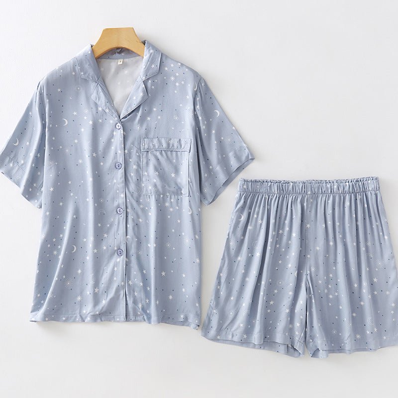 Buttoned Lapel Collared Striped Pajama Set / Pink - Ever Lasting