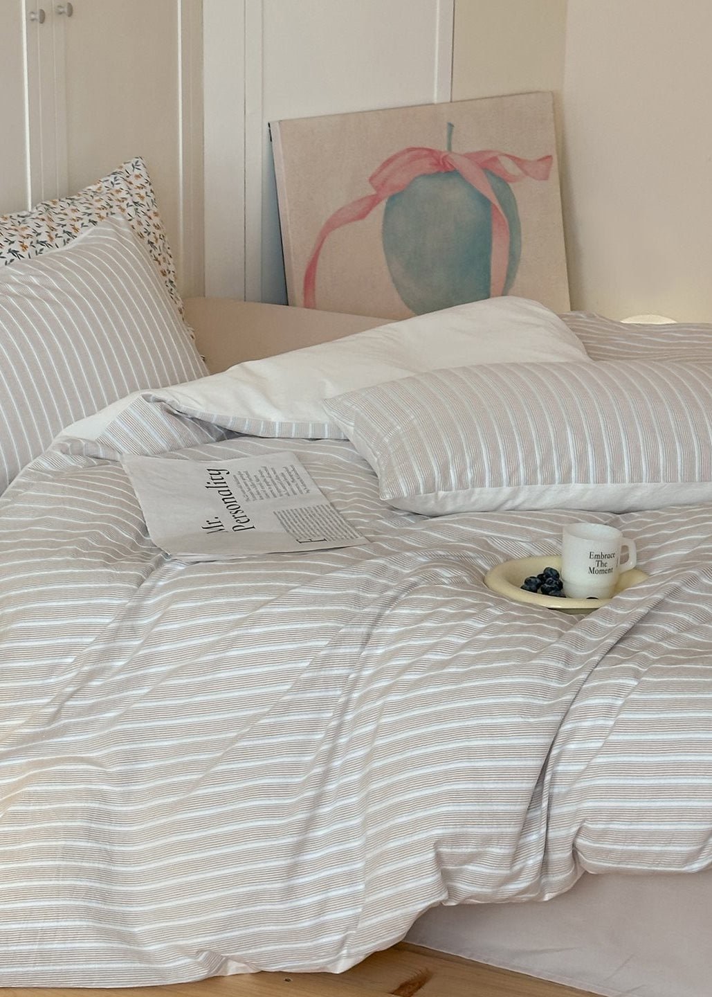 -Ever Lasting - Calla Striped Jacquard Bedding Set / Pink -Bedding Set -Ever Lasting