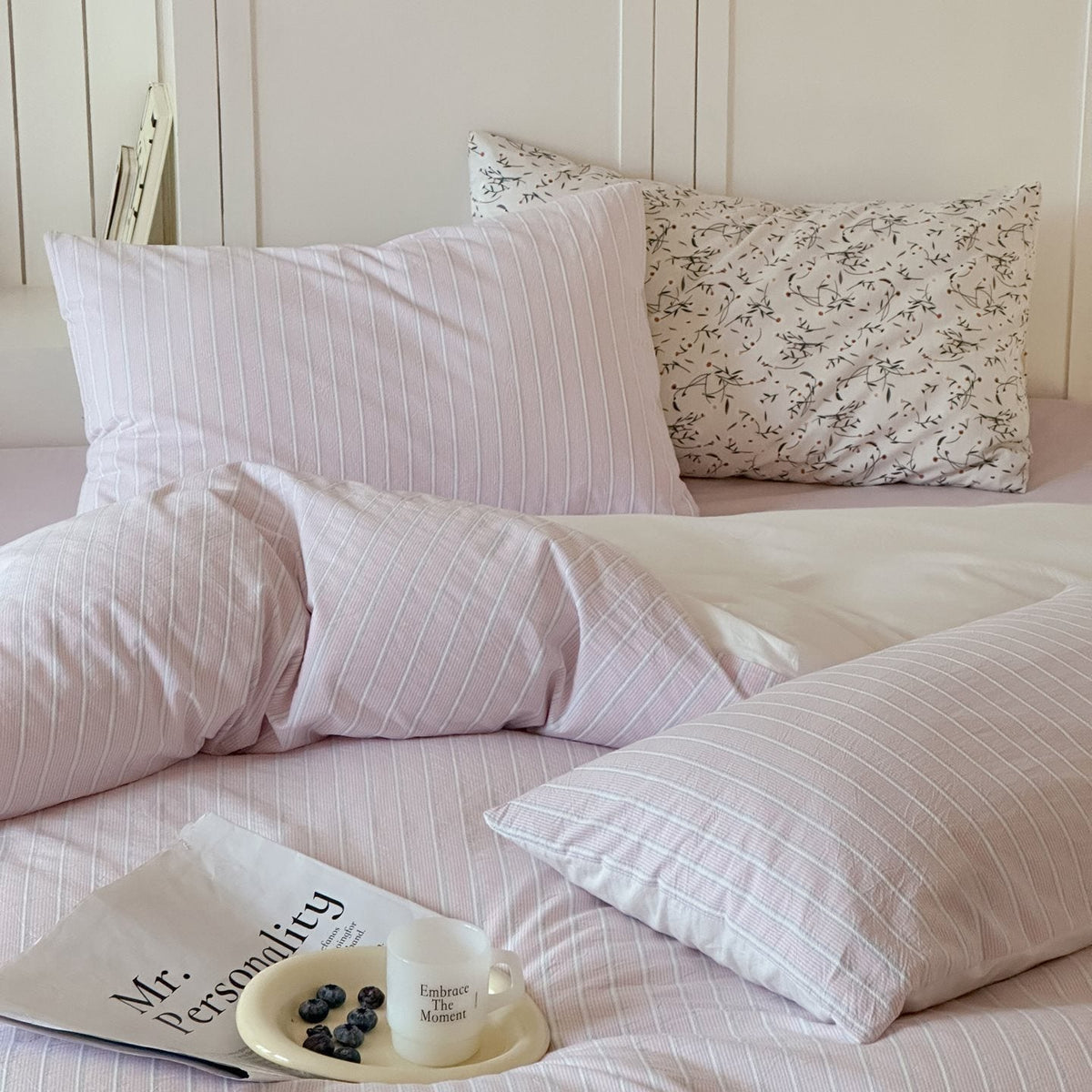 -Ever Lasting - Calla Striped Jacquard Bedding Set / Pink -Bedding Set -Ever Lasting