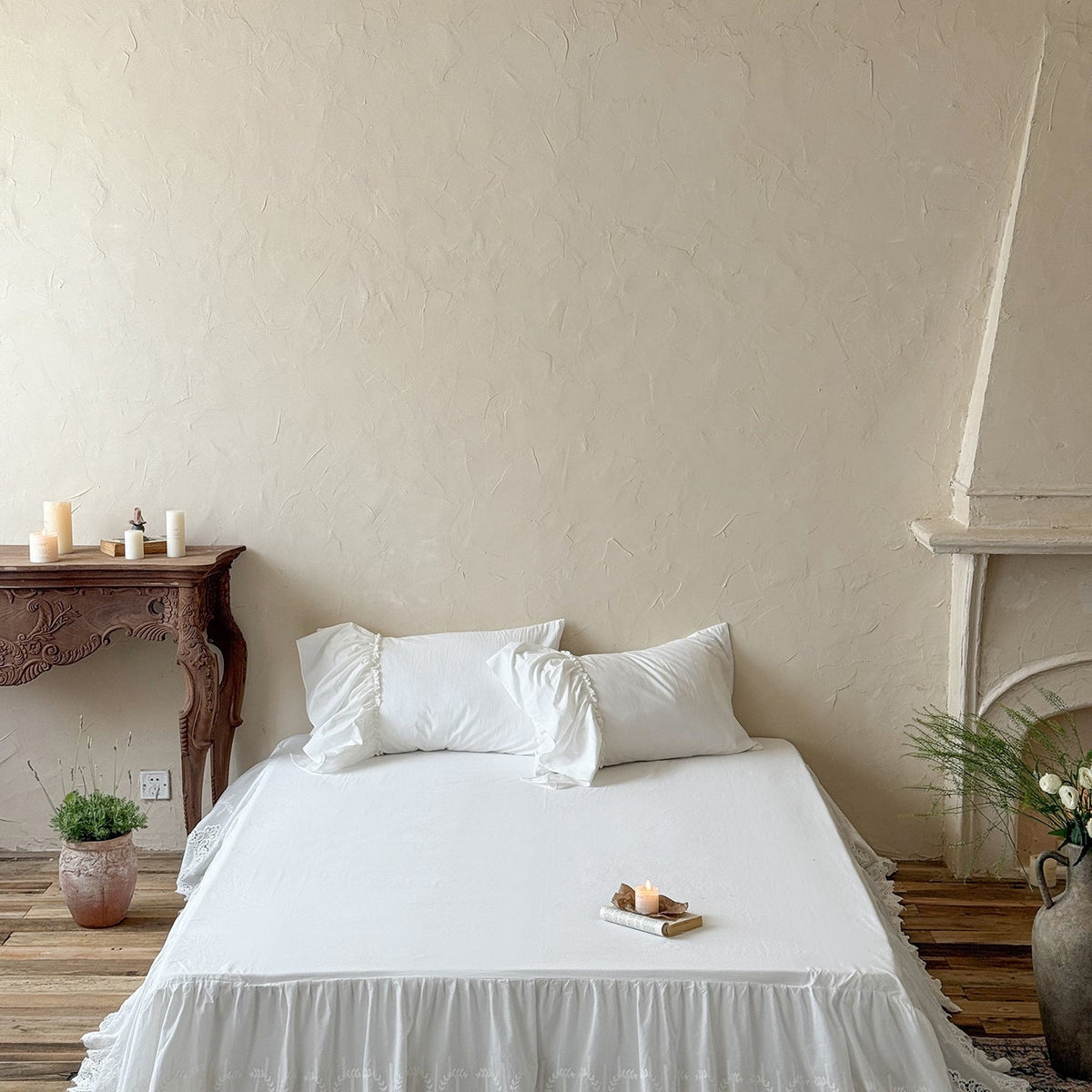 -Ever Lasting - Callista Embroidered Bed Skirt / White - Ever Lasting