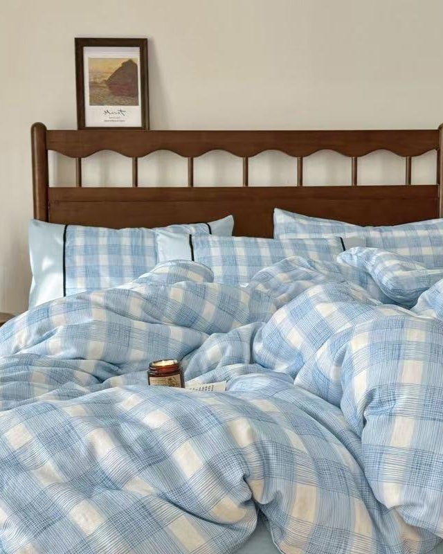 Camille French Plaid Bedding Set / Blue - Ever Lasting
