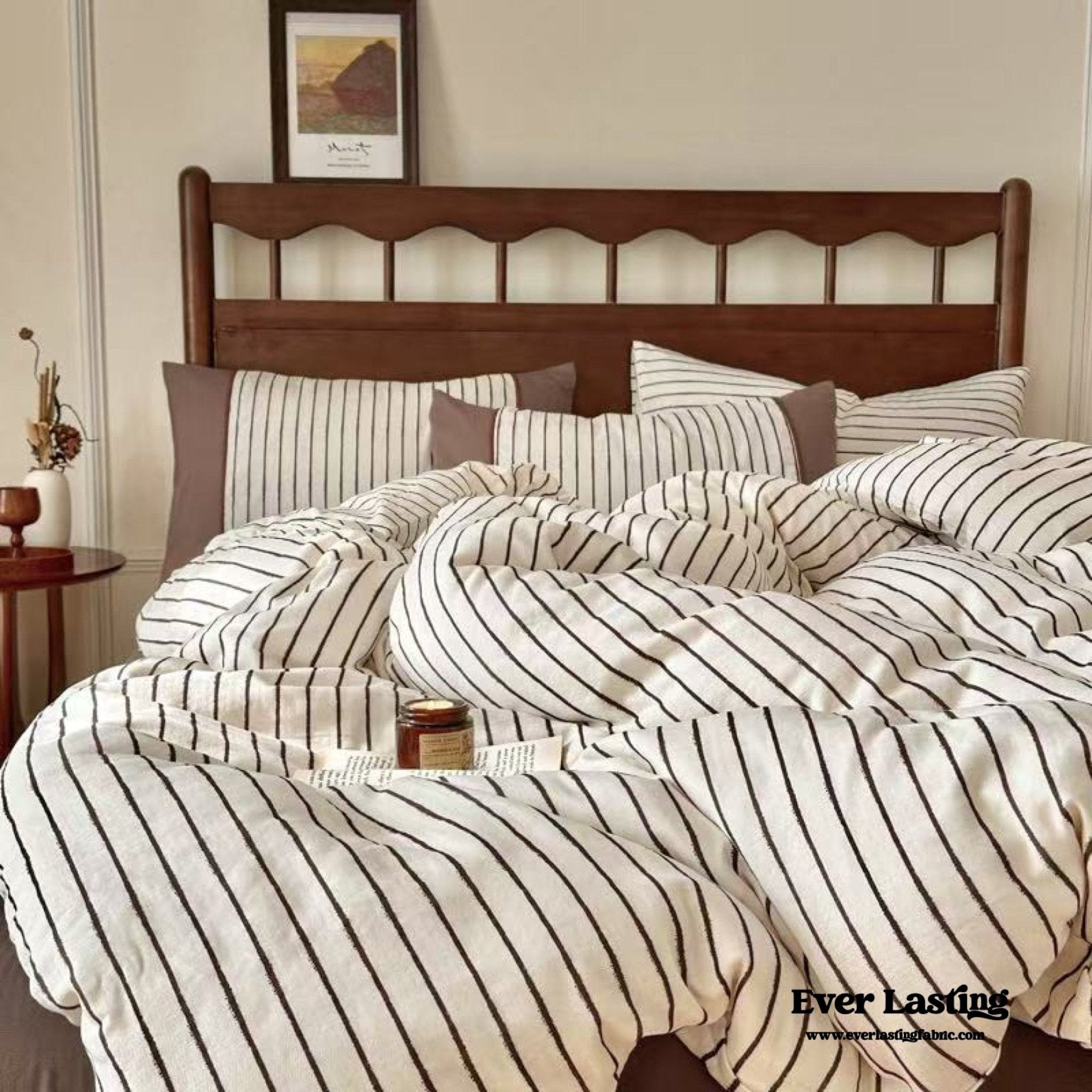 Camille French Stripe Bedding Set / Brown - Ever Lasting